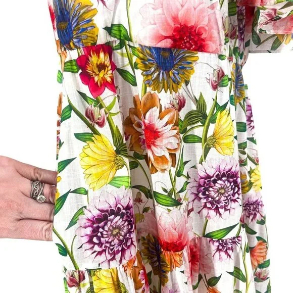 NEW Borgo De Nor Petra One Shoulder Ruffle Midi Dress Tiered Floral Print - Picture 9 of 16